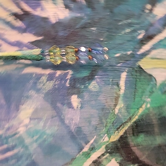 Cache sheer multicolored scoop shirt with crystal beads ties gathered low waist - Picture 2 of 9